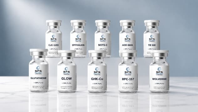 Ten SFS Wellness vials representing direct-purchase products