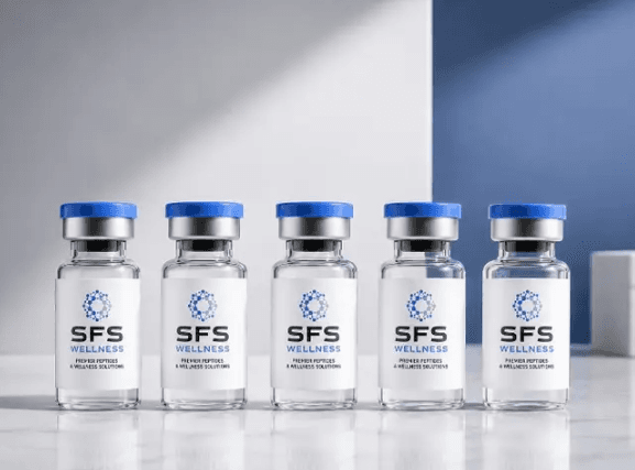 Five SFS Wellness vials arranged on a light surface