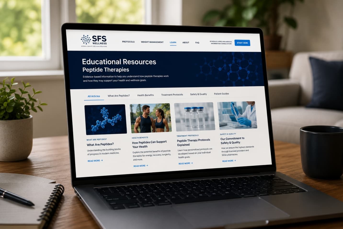 Laptop displaying the SFS Wellness educational resources page