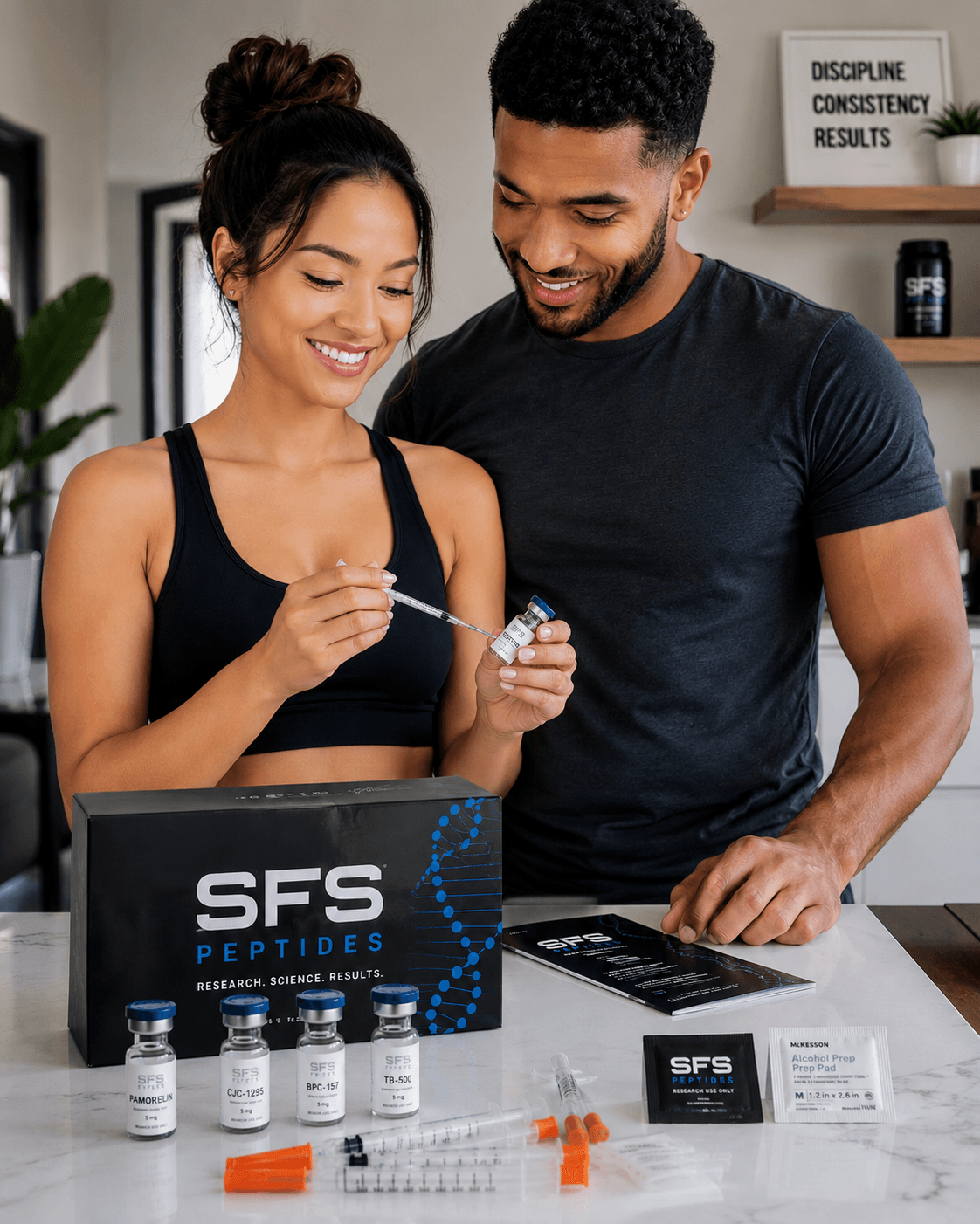 Lifestyle photo of two adults with SFS Wellness supplies